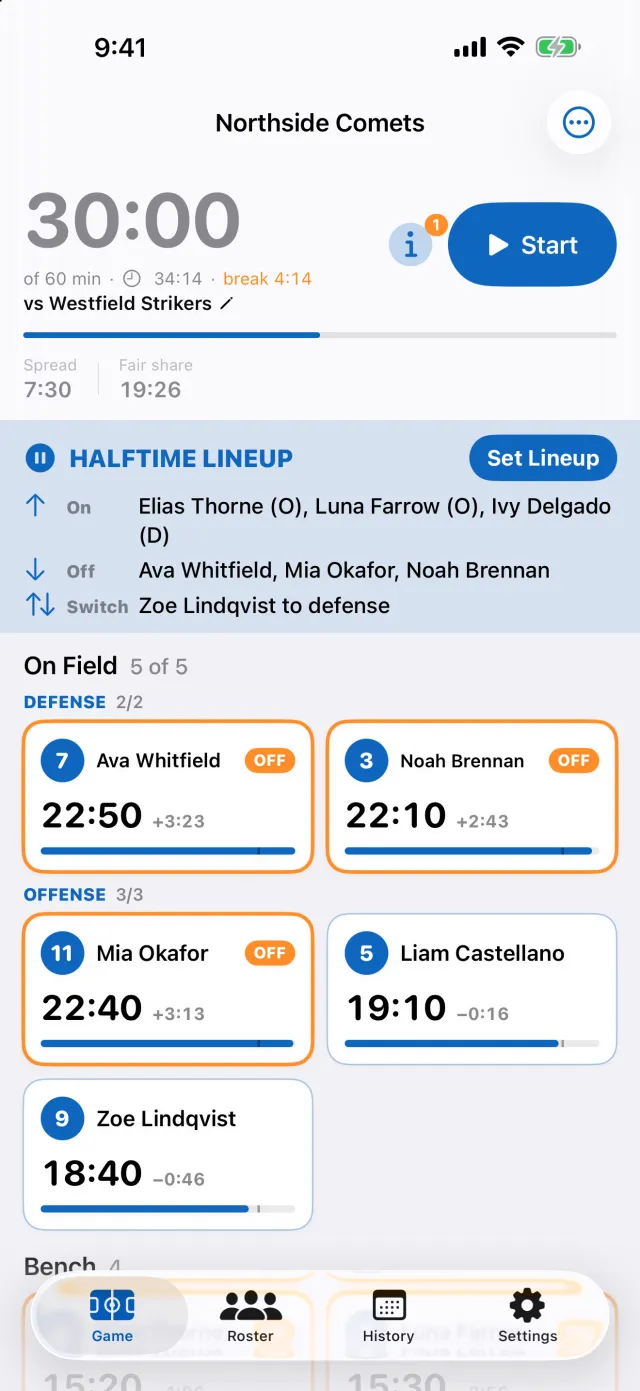 The halftime lineup, set in one tap